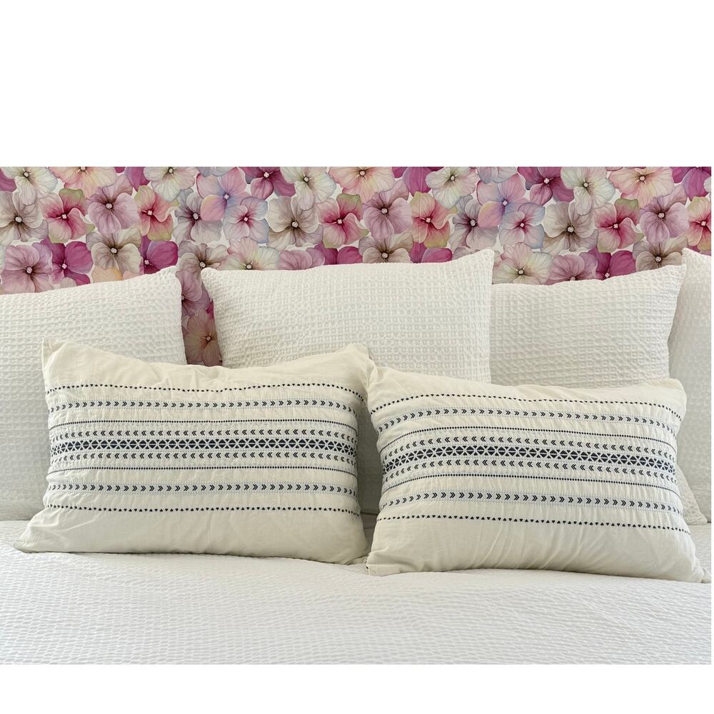 Cupcakes & Cashmere Moroccan Geometric Cotton Pillow Shams Pair Blue Ivory 27x20